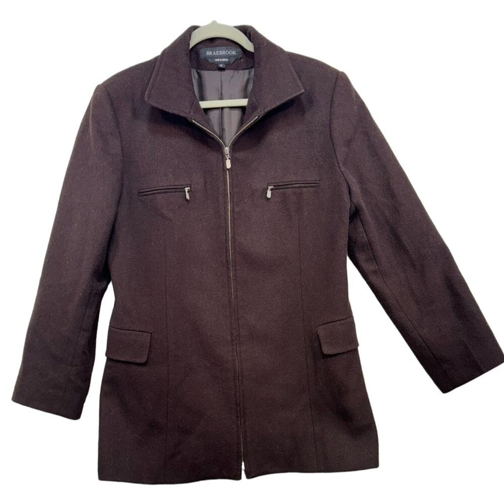 Braebrook Womens Wool Blend Zip-Up Coat Size 14 Brown Made In Russia